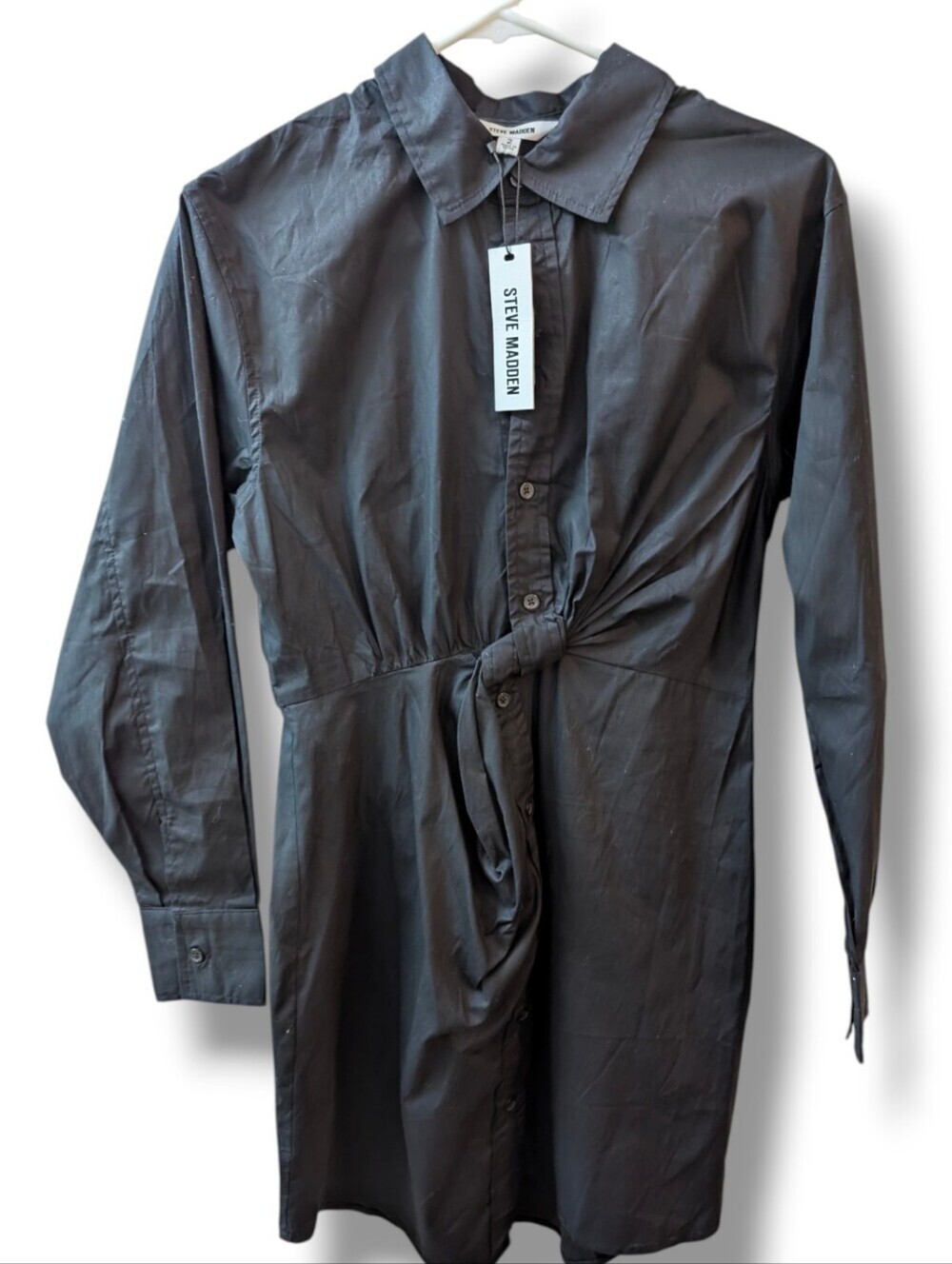 NWT Steve Madden Black Mini Shirt Dress with Front Tie, Size 2